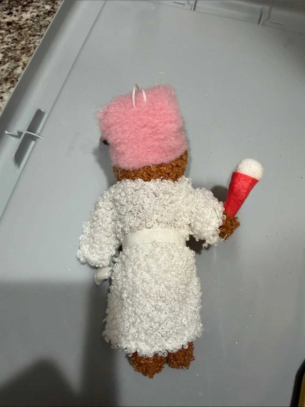 Ashland Plush Bath Doll in White Robe with Pink Head Wrap and Red Accessory